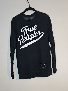 True Religion Women's Black Baseball Jersey | Mesh Shoulders & Sleeves | WMS S/P